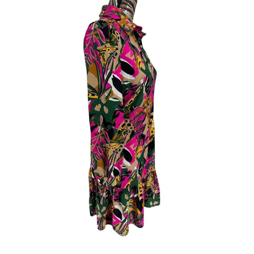 Jude Connally Pink Green Tropical Floral Tiered Shirt Dress Medium - Picture 2 of 7